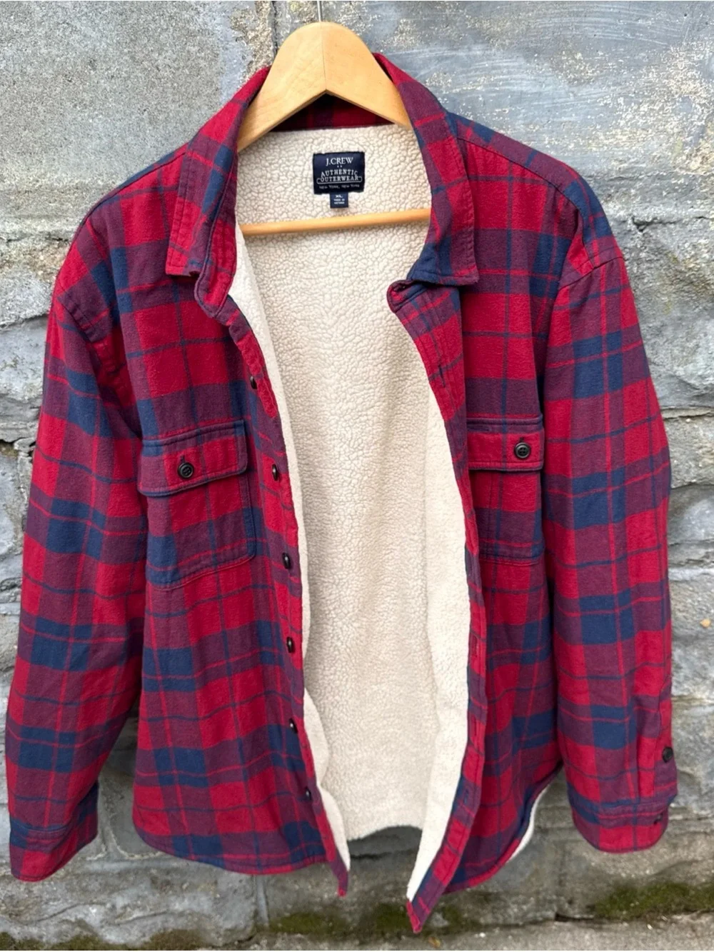 J Crew Sherpa Lined Shirt Jacket Shacket XL Plaid Flannel Outdoor Chore Fall